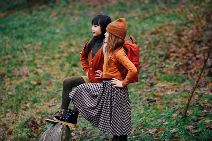 20AW Flannel Checked Midi Skirt  Black/Caramel 1-2Y